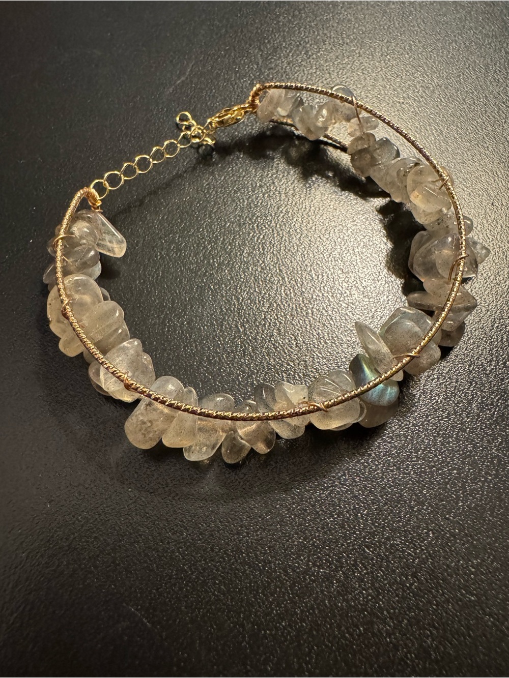 Labradorite Gemstone Chip Gold Tone Open Bangle